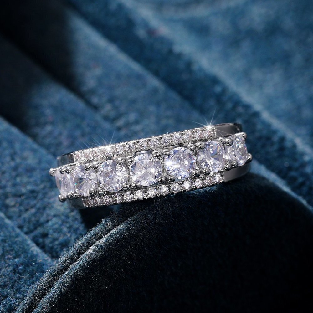 ✨Eternity Anillos Shiny Round CZ Trendy 925 Silver Plated Fashion Ring,U… - Picture 3 of 6